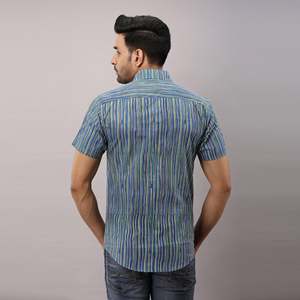 เสื้อเชิ้ตผู้ชายลายทางสีน้ำเงินลำลอง ผ้าฝ้าย 100% ป๊อปลิน ระบายอากาศได้ดี แขนยาว สำหรับฤดูใบไม้ร่วง รับผลิตแบบ ODM - Product Image 5