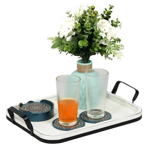 Plateau de service et de décoration rectangulaire blanc de vente chaude plateau en bois carré moderne avec poignées en métal pour la maison et les restaurants de noël - Product Image 4