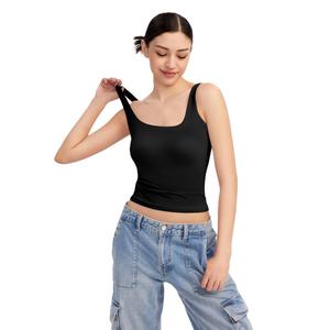 Camiseta sin mangas para mujer, mezcla de algodón, tela elástica, suave y transpirable, ropa informal de verano, corte ajustado, chaleco básico, ropa al por mayor - Product Image 3