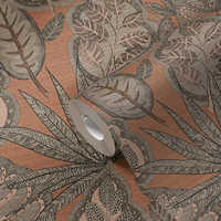 Rollos de Papel Tapiz Floral Alemán - Patrón de Hojas Rosa Gris Taupe Marrón Vinilo No Tejido 1005x0.53m Moderno para Cocina y Gimnasio
