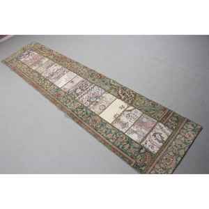 Alfombra Vintage de 2x9 pies, Alfombra Turca de Lana con Camuflaje Verde - Product Image 2