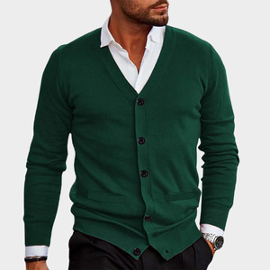 Classique hommes col en v marque Cardigan 100% coton tricoté à manches longues rétro mode veste pour automne Style décontracté - Product Image 5