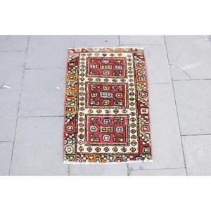 พรมวินเทจตุรกี ขนาด 1.5x2.2 ฟุต พรมขนสัตว์ขอบสีแดงส้ม - Product Image 1