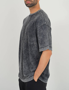 Oversized O-Neck Short Sleeve Solid Color Washed <b>100</b>% Cotton Jersey T-<b>Shirt</b> Men Casual Drop Shoulder Fit - Product Image 4