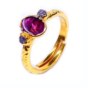925 <b>Sterling</b> <b>Silver</b> <b>Adjustable</b> <b>Ring</b> for Ladies Fashionable Vintage Style with Gold Plating Featuring Tourmaline Gemstones - Product Image 1