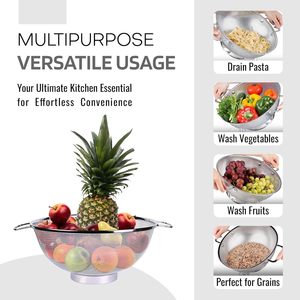 Heavy Quantity Supplied Stainless Steel <b>Vegetables</b> Fruits Colander Strainer for Pasta Noodles Grains Mesh <b>Basket</b> with Handle - Product Image 5