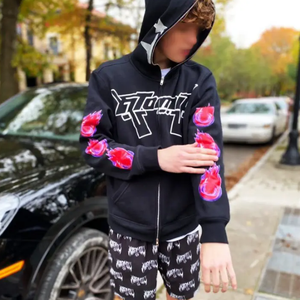 Sweat-shirt à capuche noir imprimé Street Hip-Hop Girl, veste Harajuku, pull à fermeture éclair intégrale, sweats à capuche personnalisés avec fermeture éclair - Product Image 2