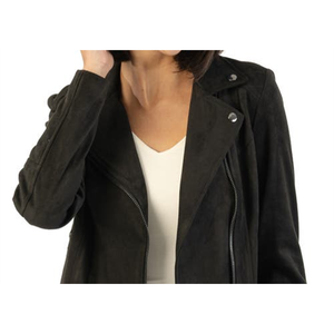 Kut From Kloth Women's Black Moto <b>Jacket</b> Faux Suede <b>Quilted</b> Satin Custom Logo Solid <b>Pattern</b> Size X-Large for Autumn Outerwear - Product Image 2