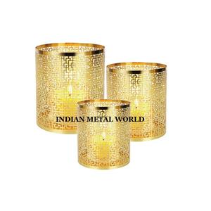 <b>Set</b> of 3 Different Size Metal <b>Candle</b> Holder Customized Shape Gold Metal Votive <b>Candle</b> Holder in India - Product Image 1
