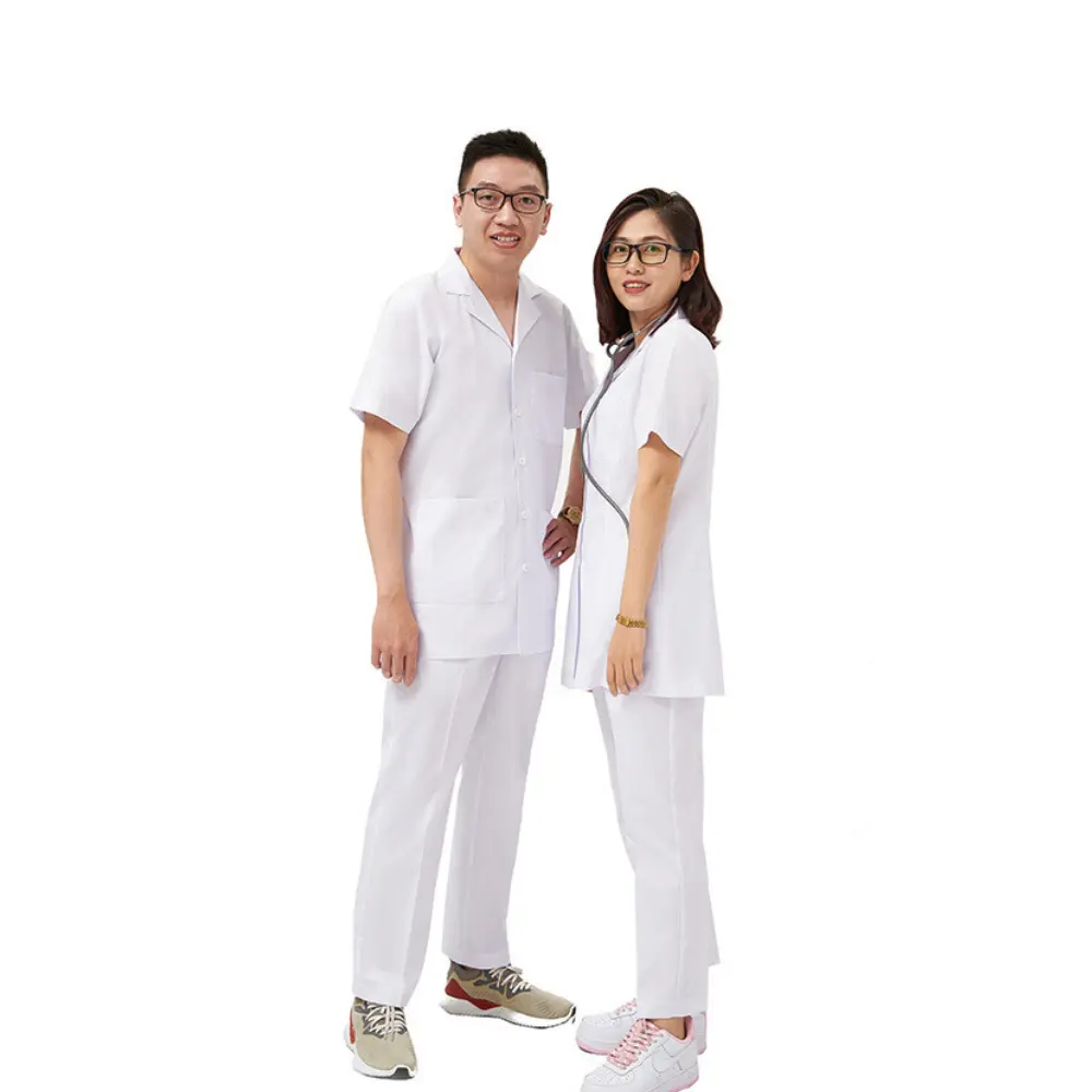 Wholesale Custom Logo White Lab coat Hospital Uniform Soft Anti-wrinkle Cotton Polyester Fabric Doctor Nursing Uniform Set