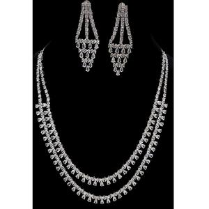 Collier et boucles d'oreilles de luxe en argent brillant à deux couches de finition ensemble de bijoux avec collier royal ensemble pour cadeau de fête de mariage - Product Image 1