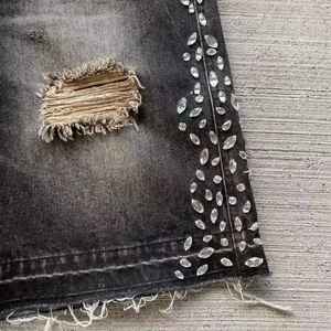 Baggy vintage d'été personnalisé fabricant de vêtements pour hommes Streetwear Shorts en jean Shorts en jean strass Baggy Jorts 2025 - Product Image 4