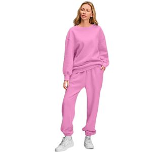 Pantalones de chándal holgados de 2 piezas de alta calidad y sudadera de gran tamaño para mujer Trajes de Salón de Otoño/Invierno con bolsillos de diseño tejido - Product Image 2