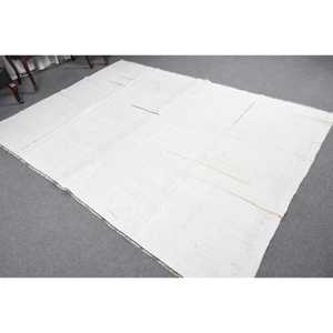 Alfombra Turca Kilim Vintage Grande de 9x6.5 pies, Alfombra Oriental Blanca de Lana - Product Image 4