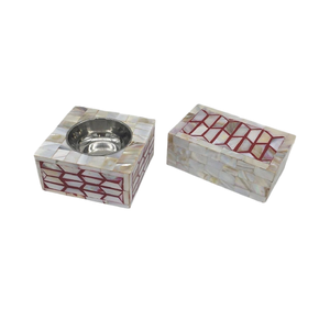 Set Of 2 Different Size And Shape Bakhoor Burner Handmade White And Red Color <b>Bone</b> Inlay Incense Bakhoor Burner - Product Image 1