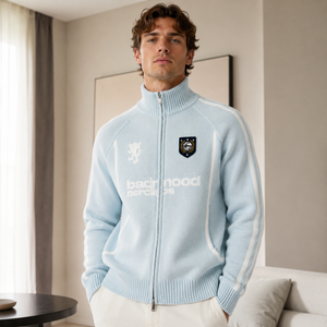 Cardigan personnalisé pour <span class=keywords><strong>homme</strong></span> en jacquard avec fermeture éclair, tricot vintage, pull d'<span class=keywords><strong>hiver</strong></span> respirant en nylon/coton, <span class=keywords><strong>col</strong></span> <span class=keywords><strong>roulé</strong></span> graphique de haute qualité - Product Image 2