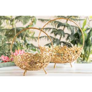 Cesta Colgante Decorativa de Latón Estilo Villa India con Diseño Intrincado de Calado y Acabado de Alta Calidad - Product Image 6