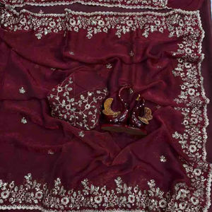 Colección de Saris de Diseñador con Bordado en Chifón Fendy, Catálogo Completo Disponible a Precio de Mayoreo, Telas Elegantes. - Product Image 1