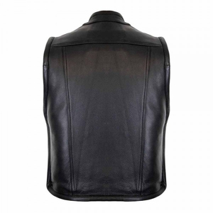Black Cowhide Leather Breathable Vintage Men's Pre-Patched Biker Vest Autumn Custom Logo 23 Assorted Patches Multiple Pockets - Product Image 5