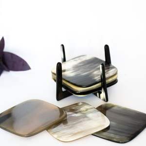 Attractive 4 Pcs Horn <b>Coasters</b> <b>With</b> <b>Holder</b> Best Quality Tabletop <b>Coaster</b> Sublimation Gradient Cork Antique Buffalo Horn <b>coaster</b> - Product Image 5