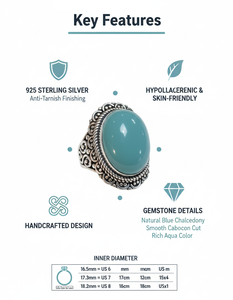 Bague en chalcédoine bleue et pierre de lune, faite à la main, en argent sterling, style classique, sertie de bézel, cadeau idéal pour un mariage ou un anniversaire - Product Image 4