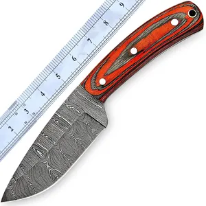 Damaszener Messerklinge handgefertigt Festklingenmesser Jagdmesser mit Lederscheide