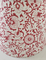 Elegante Pantalla de Lámpara de Algodón Plegada Hecha a Mano, Estilo Industrial Moderno, Ecológica, Ligera, con Estampado Floral Vintage, Rojo Intenso