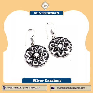 ต่างหูออกซิเดชันออกแบบสำหรับผู้หญิง925เครื่องประดับเงินสเตอร์ลิงแข็งรูปทรงดอกไม้ต่างหูแฮนด์เมด925กลม - Product Image 2