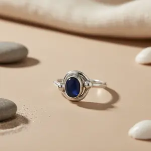 Anillo de Moda de Plata 925 con Zafiro Azul para Mujer, Joyería Elegante con Piedras Preciosas - Product Image 2