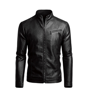 Veste pour homme en cuir véritable à col montant et fermeture éclair, style streetwear, séchage rapide, coupe slim, printemps - Product Image 4