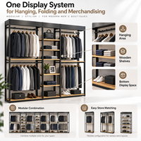 Présentoirs de vêtements noirs pour hommes, modernes, écologiques et personnalisés, avec étagères en bois, pour boutiques, aménagement modulaire de vente au détail