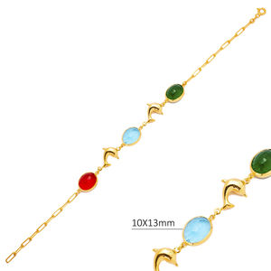 Colorful Quartz Oval Cut Stone Dolphin 22K Gold Bezel Wholesale Handmade 925 Sterling <b>Silver</b> <b>Charm</b> <b>Bracelet</b> - Product Image 2