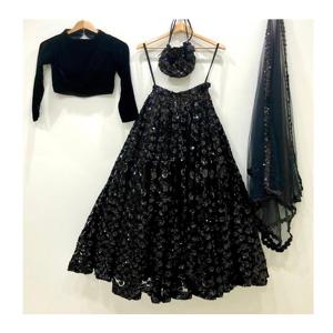 Costume traditionnel en fausse Georgette pour femmes Sequin Broderie Pantalon cousu Dupatta Festive Party Wear Vêtements pakistanais indiens - Product Image 1