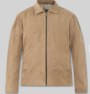 <b>Men's</b> Tan <b>Suede</b> Leather <b>Jacket</b> Casual Slim Fit Turn-down Collar Regular Length Autumn Wear - Product Image 3