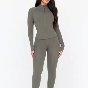 INDEX SPORTSWEAR Women High Neck <b>Long</b> <b>Sleeve</b> Zipper Front Full Length Activewear <b>Top</b> Solid Color Seamless Stretch Yoga <b>Top</b> - Product Image 4