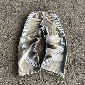 Pantalon de survêtement unisexe en toile de coton brodée, vintage, délavé à l'acide, respirant, écologique, coupe évasée pour homme, style streetwear, rayé - Product Image 3