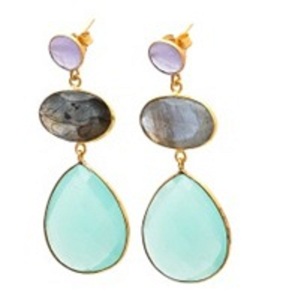 Pendientes de labradorita y Calcedonia para mujer, Gema de Calcedonia, Plata de Ley 925, pera y forma ovalada, novedad - Product Image 1