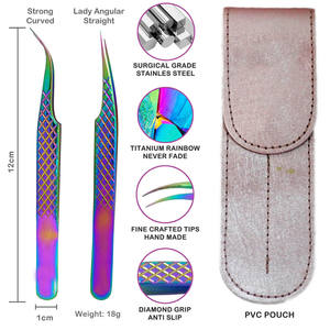 Juego de 4 piezas de color arcoíris de pinzas de pestañas hechas a mano de alta calidad para uso en salón extensiones de pestañas de acero inoxidable INNOVAMED - Product Image 3