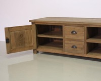Meuble TV en bois massif avec rangement, console multimédia en bois rustique, meuble TV style farmhouse avec tiroirs, grand meuble console pour appareils électroniques