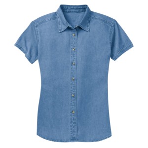 Nuevo estilo azul claro Slim Fit ecológico transpirable manga corta Camisa de mezclilla mujeres High Street Formal Casual OEM - Product Image 1
