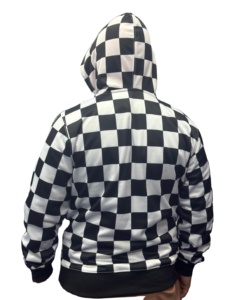 Sudadera con capucha polar de poliéster sublimado con diseño de patrón de ajedrez y forro con capucha de color fluorescente para una comodidad elegante - Product Image 2