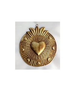 Gold Brass Sacred Heart Shape Tin <b>Ornament</b> Round for Home Wall Decor - Product Image 1