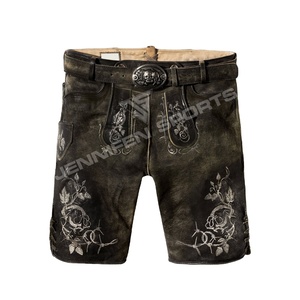 Popular moda hombres corto Lederhosen cuero de vaca genuino Nubuck cuero bordado frontal botones cierre lados y bolsillos traseros - Product Image 1