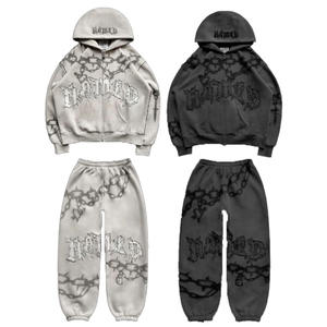 Custom Logo Winter Track Suit Fashion Sweatshirt Sweatpants Set with Elastic Waist Spring Fleece Hooded Pullover 2 Pieces - Product Image 6