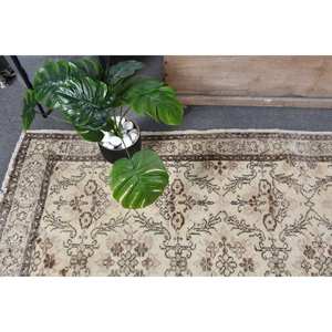 Classic Beige Brown 3.9 X 7.2ft Vintage Turkish <b>Rug</b> Wool <b>Faux</b> Rabbit <b>Fur</b> Latex Patchwork Hallway Rectangle New Bedside <b>Rug</b> - Product Image 5
