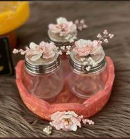 Elegante luxe resin dienblad met fruitpatroon, inclusief bewaardoosjes voor vershoudend bewaren, 4-delige serviesset voor keukendecoratie & cadeaus