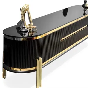 Modern Lowboard Luxury RTV TV Stand Living Room Furniture Black Gold