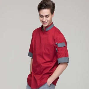 Venta caliente contraste de color de manga corta Chef uniforme Hotel uniforme restaurante bar uniforme Unisex Chef abrigo - Product Image 3