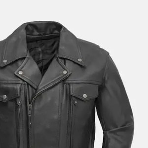 Genuino de alta calidad ecológico impermeable a prueba de viento transpirable elegante cuello alto chaqueta de lona de cuero bolsillos para hombres - Product Image 4