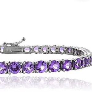 Pulsera de Plata de Ley 925 con Amatista Natural, Gema de Febrero, Brazalete Hecho a Mano - Product Image 1